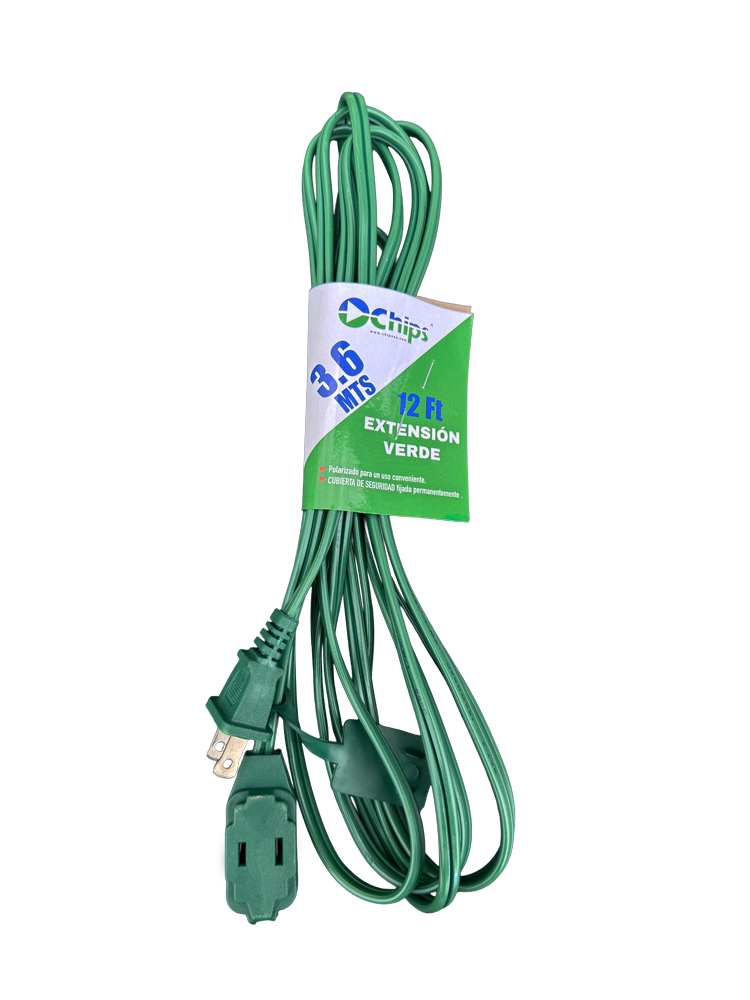 Extensión Eléctrica 12 Ft Color Verde.
