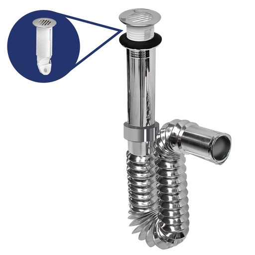 [14906] Desagüe sifón Flexible cromado para lavamanos. 